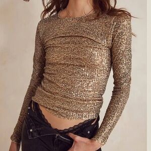 Intimately Free People Gold Rush Sequin Long Sleeve
